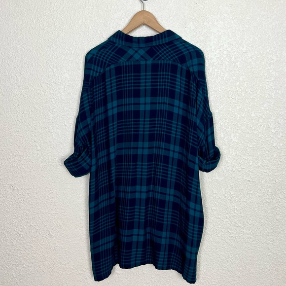 Entro Plaid Flannel Long Button Down Top Womens Small Green Black Pockets Tunic - Picture 8 of 11